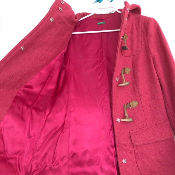 United Colors of Bentton, Pink wool hooded coat - Picture 7 of 12